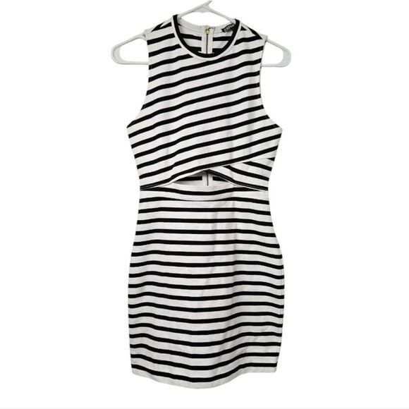 Express Black White Striped Cut Out Bodycon Sleeveless Sheath Dress Back Zipper - Picture 10 of 10